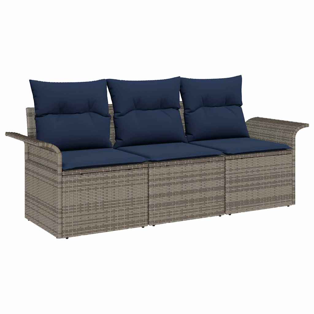 Garten-Sofa-Set mit Kissen mit Speicher 3 pcs Grau Poly Rattan
