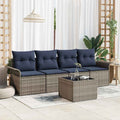 Gartensofa-set mit Kissen 5 pcs Grau und Marineblau Poly-Rattan