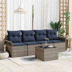 Gartensofa-set mit Kissen 5 pcs Grau und Marineblau Poly-Rattan