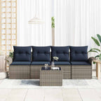 Gartensofa-set mit Kissen 5 pcs Grau und Marineblau Poly-Rattan