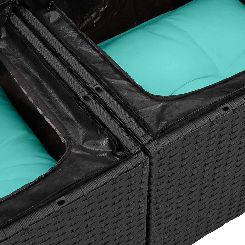 Garten-Sofa-Set mit Kissen mit Kissen 7 pcs Schwarz und Türkis