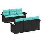 Garten-Sofa-Set mit Kissen mit Kissen 7 pcs Schwarz und Türkis