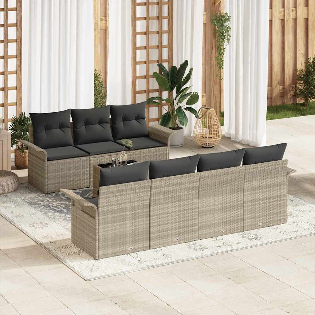 Gartensofa-set 8 pcs Hellgrau und Dunkelgrau Poly-Rattan