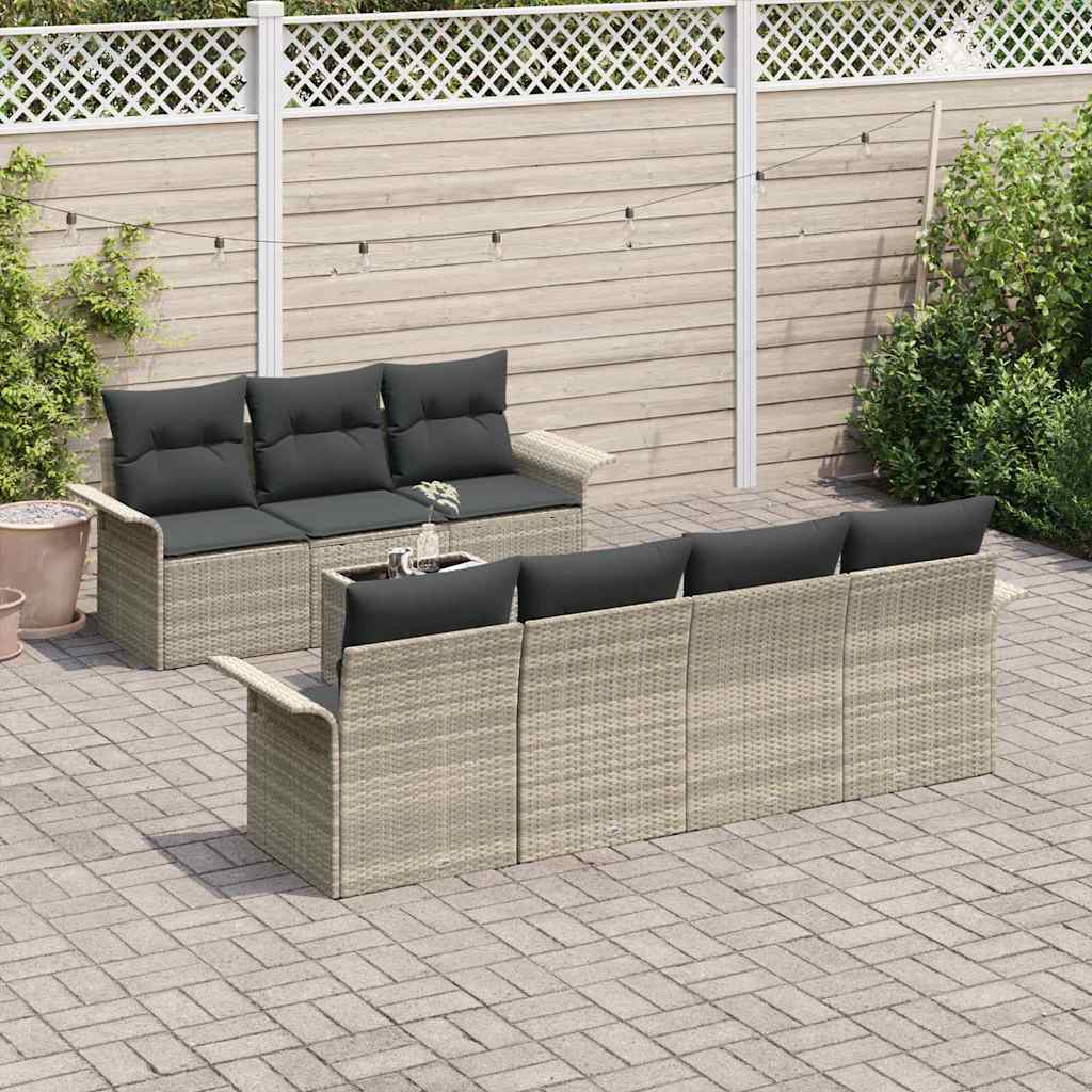 Gartensofa-set 8 pcs Hellgrau und Dunkelgrau Poly-Rattan