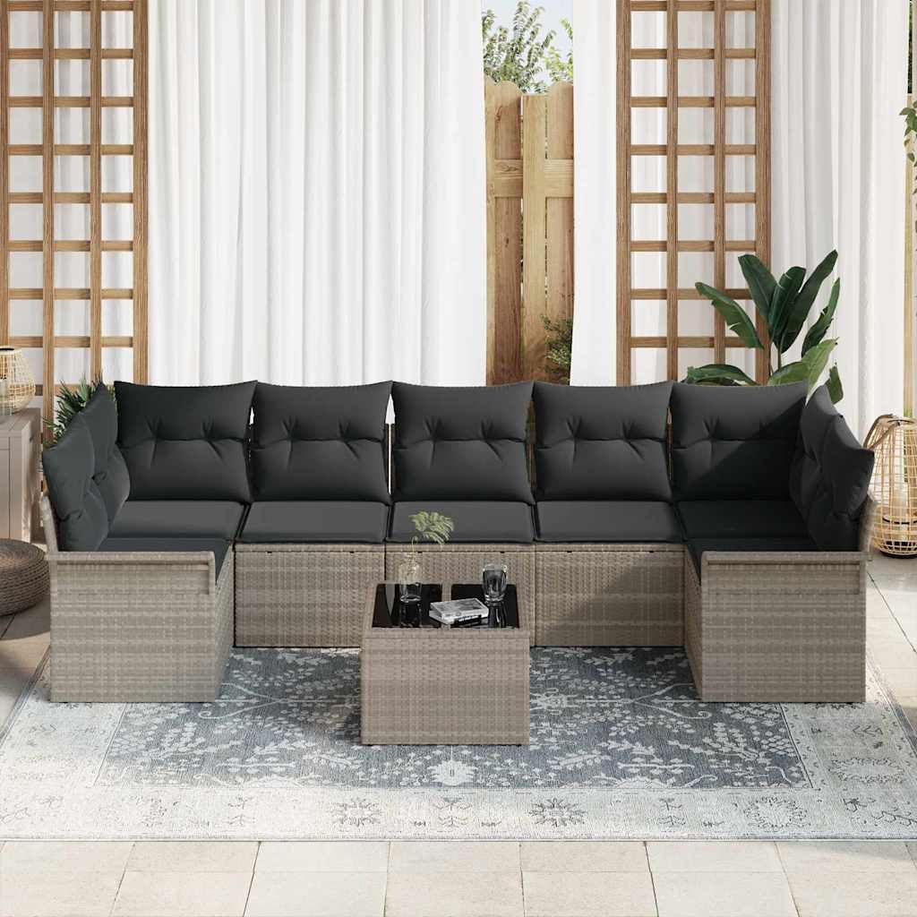 Gartensofa-set 8 pcs Hellgrau und Dunkelgrau Poly-Rattan