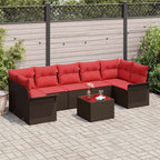 Gartensofa-set mit Kissen 8 pcs Beige und Rot Poly-Rattan