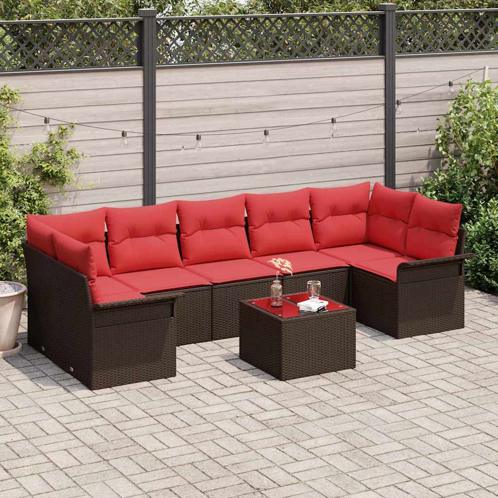 Gartensofa-set mit Kissen 8 pcs Beige und Rot Poly-Rattan