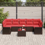 Gartensofa-set mit Kissen 8 pcs Beige und Rot Poly-Rattan