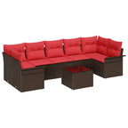 Gartensofa-set mit Kissen 8 pcs Beige und Rot Poly-Rattan