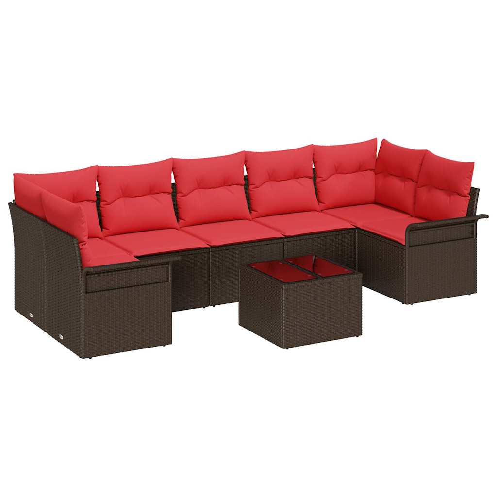Gartensofa-set mit Kissen 8 pcs Beige und Rot Poly-Rattan