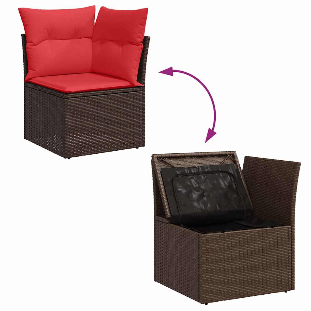 Gartensofa-set mit Kissen 8 pcs Beige und Rot Poly-Rattan