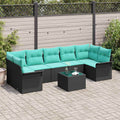 Gartensofa-set mit Kissen 8 pcs Schwarz und Türkis Poly-Rattan