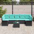 Gartensofa-set mit Kissen 8 pcs Schwarz und Türkis Poly-Rattan