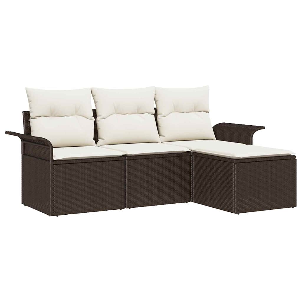 Garten-Sofa-Set mit Kissen mit Speicher 4 pcs Braun Poly Rattan