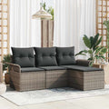 Garten-Sofa-Set mit Kissen mit Speicher 4 pcs Grau Poly Rattan