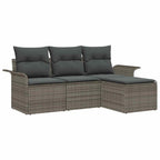 Garten-Sofa-Set mit Kissen mit Speicher 4 pcs Grau Poly Rattan