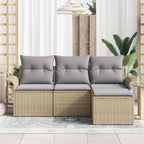 Garten-Sofa-Set mit Kissen mit Speicher 4 pcs Beige Poly Rattan