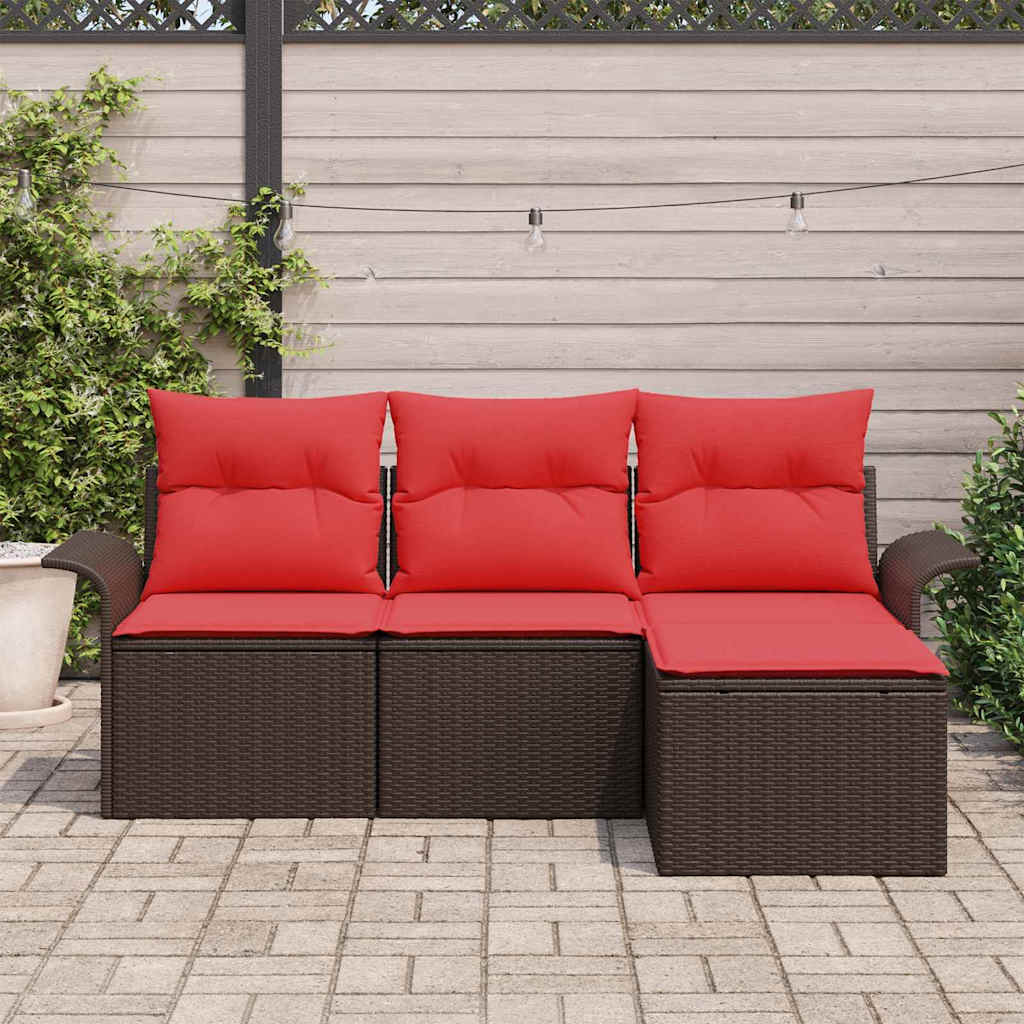 Gartensofa-set mit Kissen mit Speicher 4 pcs Braun Poly-Rattan