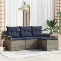 Gartensofa-set mit Kissen mit Speicher 4 pcs Grau Poly-Rattan