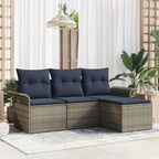 Gartensofa-set mit Kissen mit Speicher 4 pcs Grau Poly-Rattan