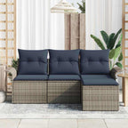 Gartensofa-set mit Kissen mit Speicher 4 pcs Grau Poly-Rattan