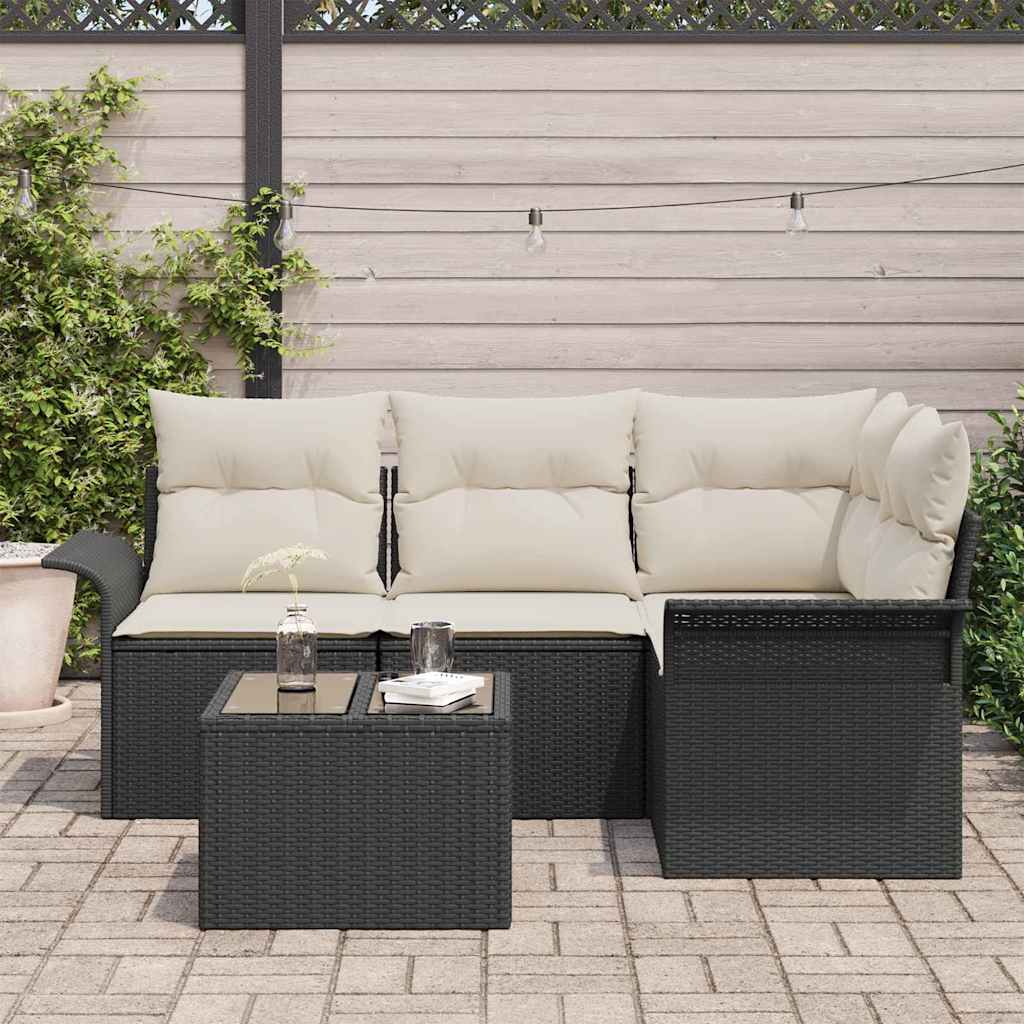 Gartensofa-set mit Speicher 5 pcs Schwarz Poly-Rattan
