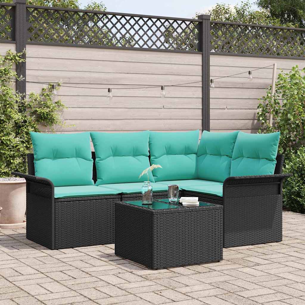Gartensofa-set mit Speicher 5 pcs Schwarz Poly-Rattan