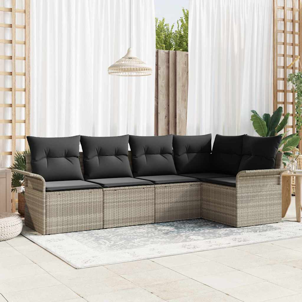 Gartensofa-set mit Speicher 5 pcs Hellgrau Poly-Rattan