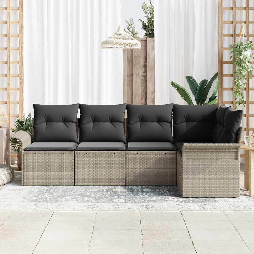 Gartensofa-set mit Speicher 5 pcs Hellgrau Poly-Rattan