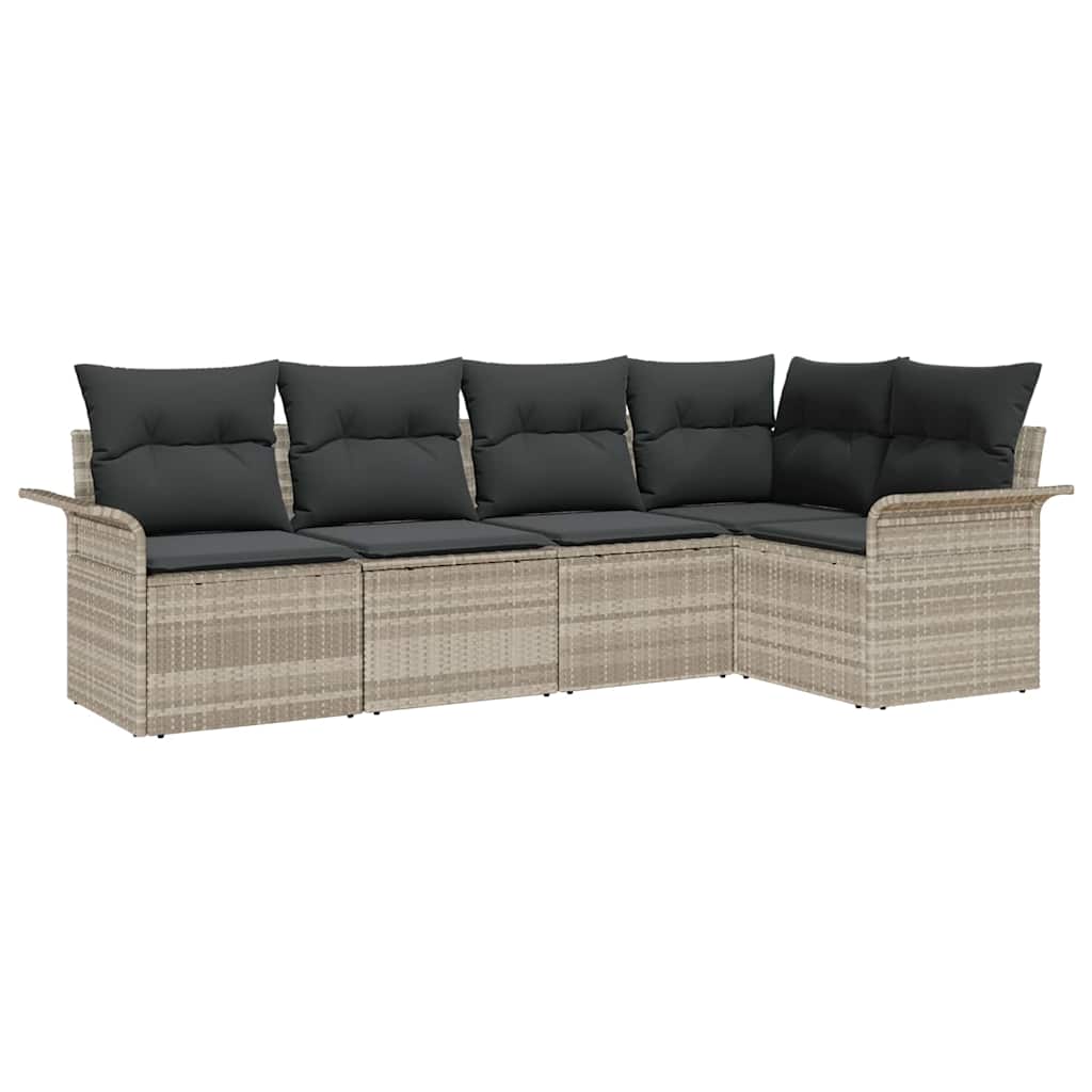 Gartensofa-set mit Speicher 5 pcs Hellgrau Poly-Rattan