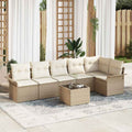 Garten-Sofa-Set mit Kissen mit Speicher 7 pcs Beige Poly Rattan