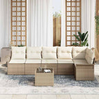 Garten-Sofa-Set mit Kissen mit Speicher 7 pcs Beige Poly Rattan