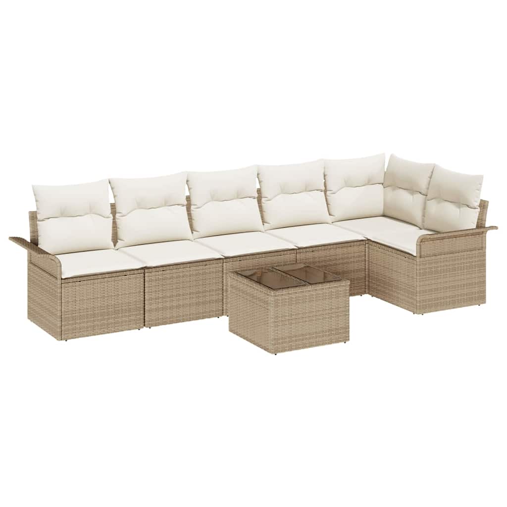 Garten-Sofa-Set mit Kissen mit Speicher 7 pcs Beige Poly Rattan