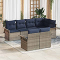 Garten-Sofa-Set mit Kissen mit Speicher 7 pcs Grau Poly Rattan