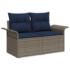 Garten-Sofa-Set mit Kissen mit Speicher 7 pcs Grau Poly Rattan