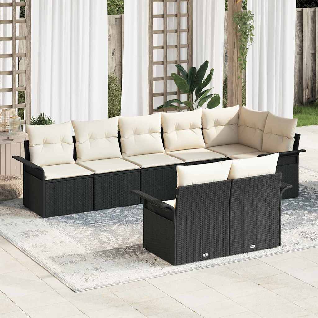 Gartensofa-set mit Speicher 8 pcs Schwarz Poly-Rattan