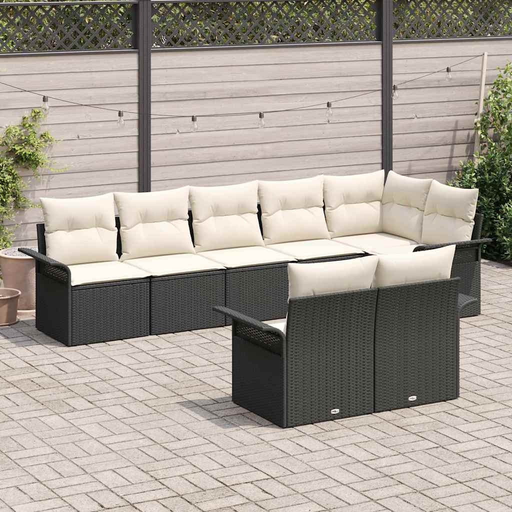 Gartensofa-set mit Speicher 8 pcs Schwarz Poly-Rattan