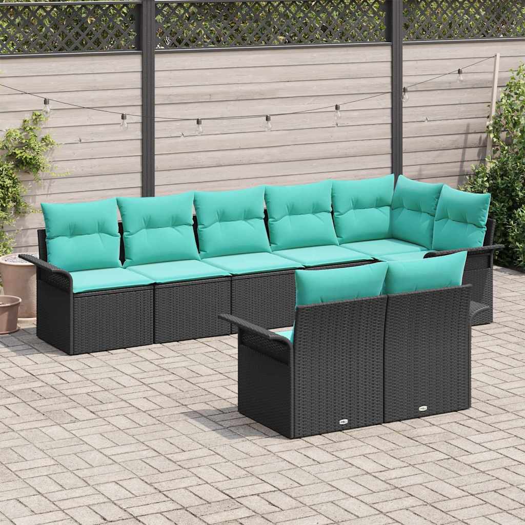 Gartensofa-set mit Speicher 8 pcs Schwarz Poly-Rattan