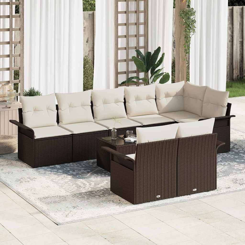 Gartensofa-set mit Speicher 9 pcs Braun Poly-Rattan