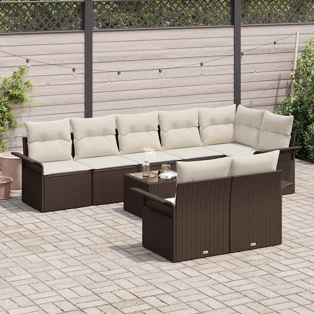 Gartensofa-set mit Speicher 9 pcs Braun Poly-Rattan