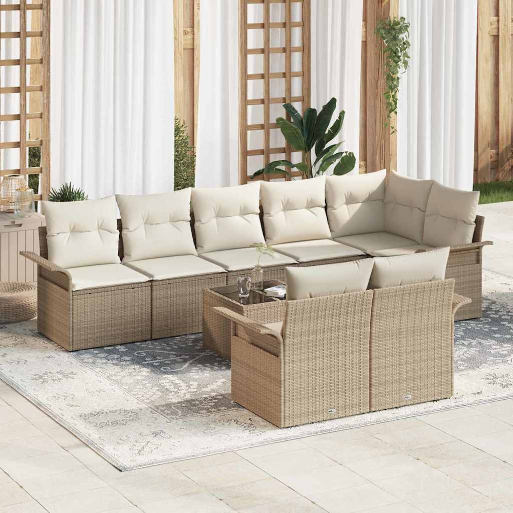 Gartensofa-set mit Speicher 9 pcs Beige Poly-Rattan