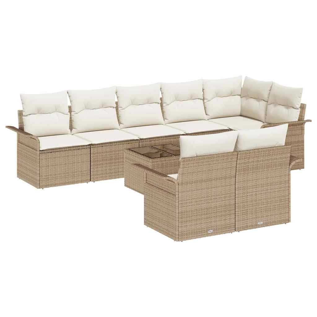 Gartensofa-set mit Speicher 9 pcs Beige Poly-Rattan