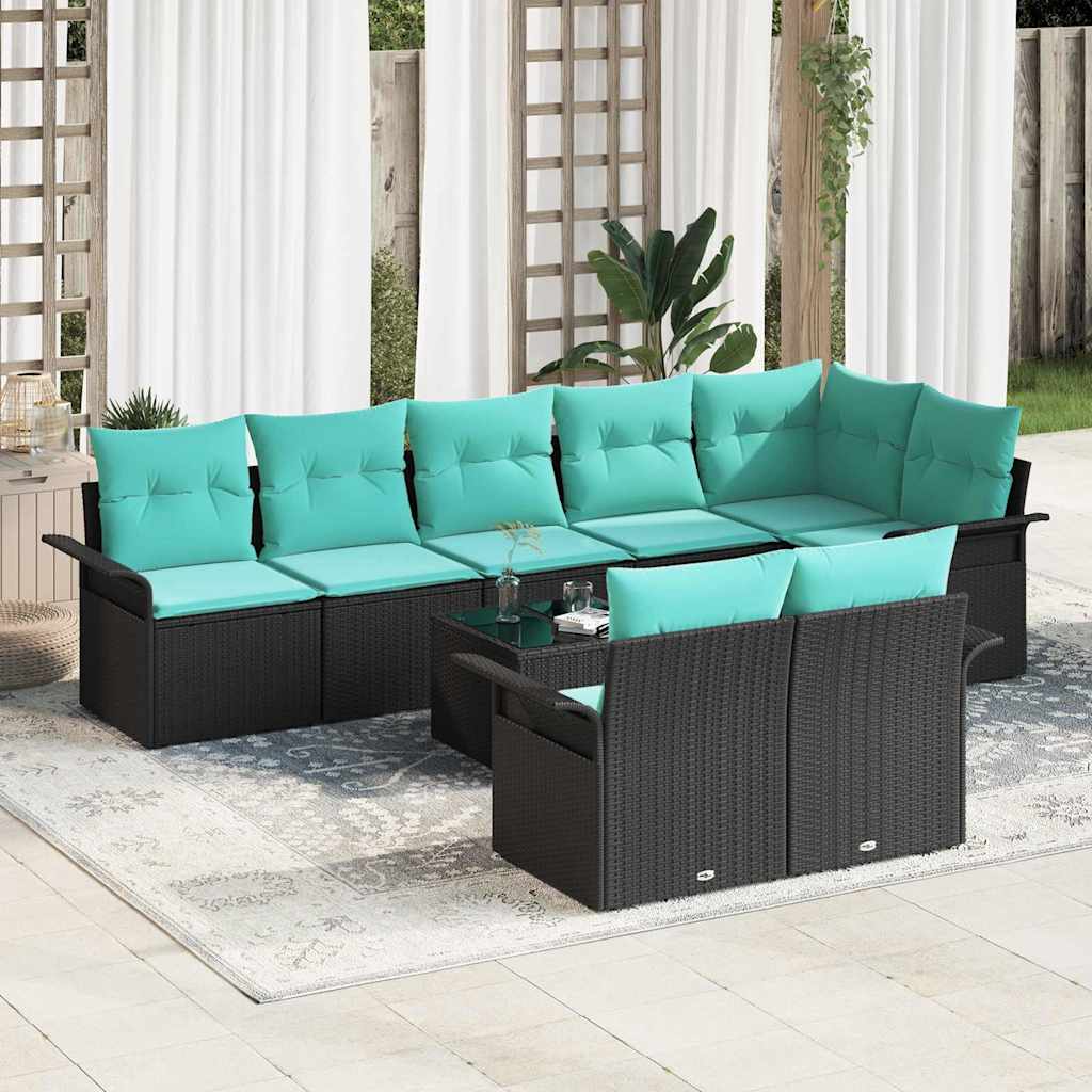 Gartensofa-set mit Speicher 9 pcs Schwarz Poly-Rattan