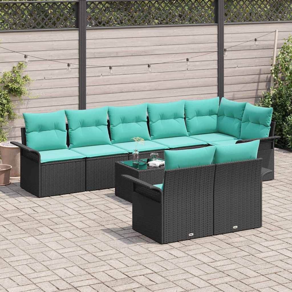 Gartensofa-set mit Speicher 9 pcs Schwarz Poly-Rattan