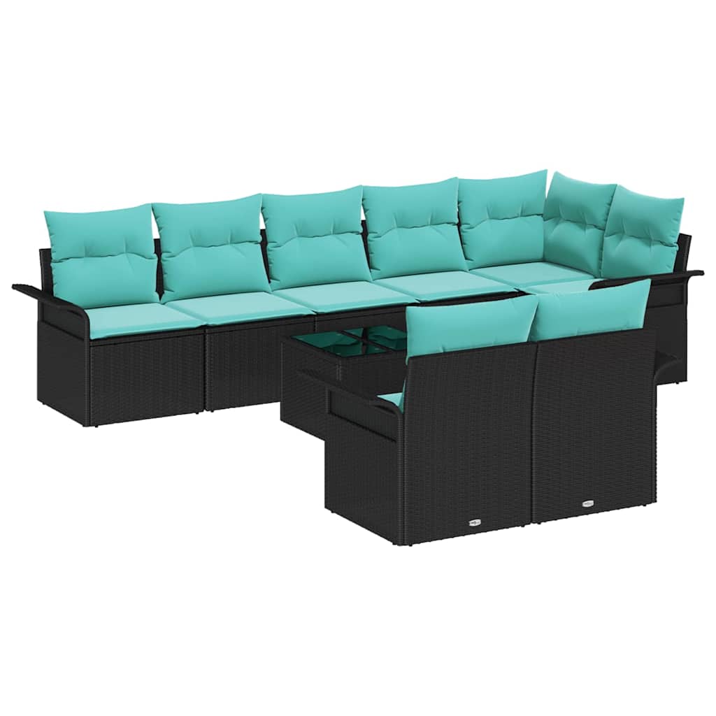 Gartensofa-set mit Speicher 9 pcs Schwarz Poly-Rattan