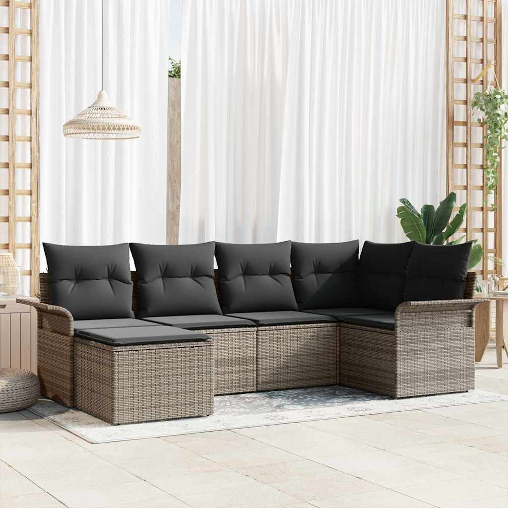 Gartensofa-set mit Speicher 6 pcs Grau Poly-Rattan