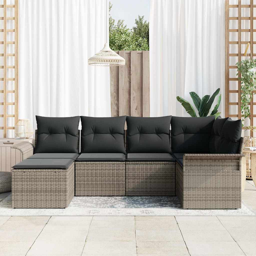 Gartensofa-set mit Speicher 6 pcs Grau Poly-Rattan