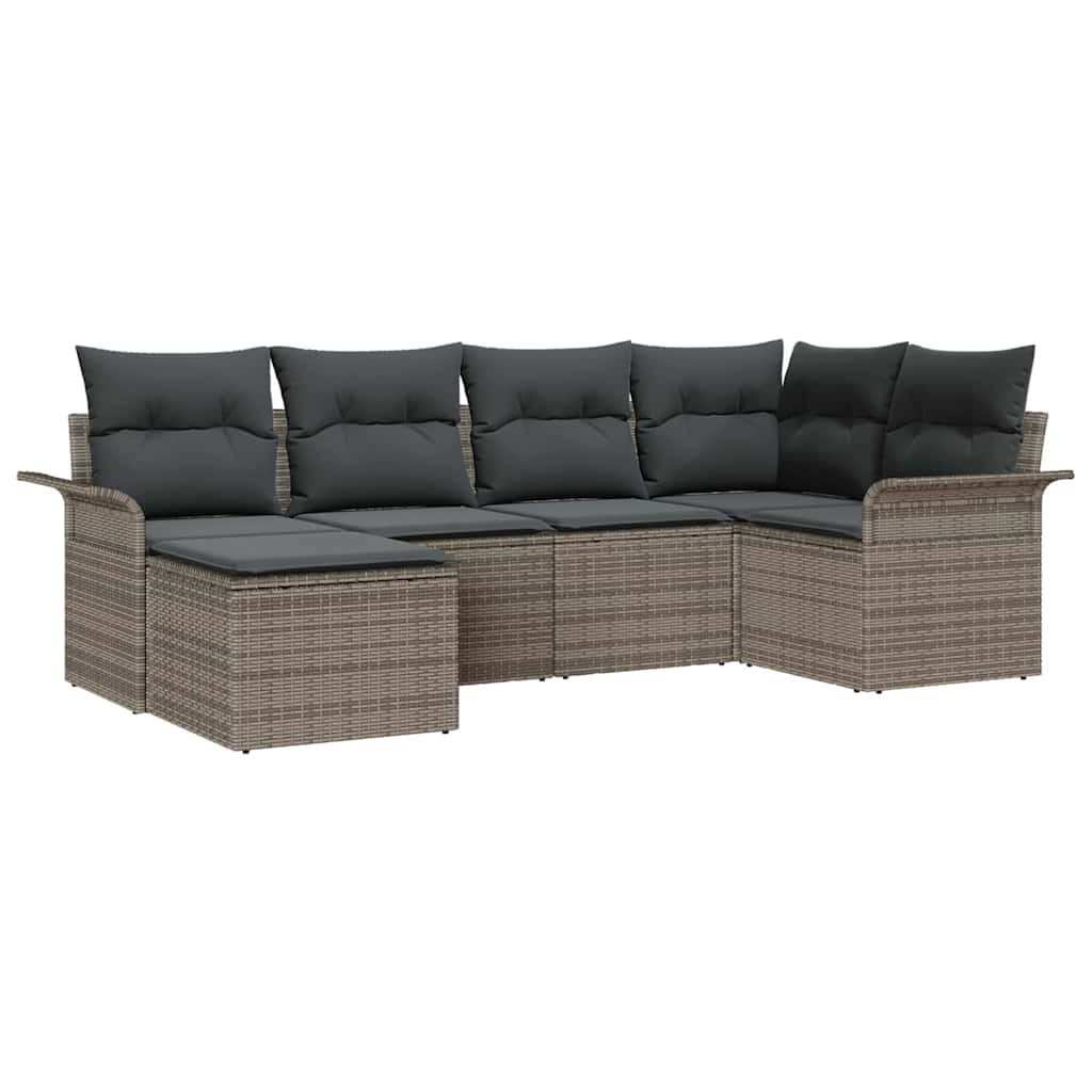 Gartensofa-set mit Speicher 6 pcs Grau Poly-Rattan