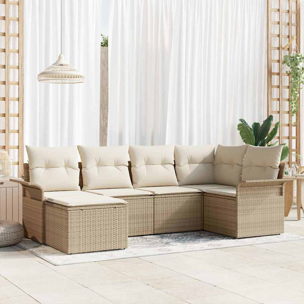 Gartensofa-set mit Speicher 6 pcs Beige Poly-Rattan
