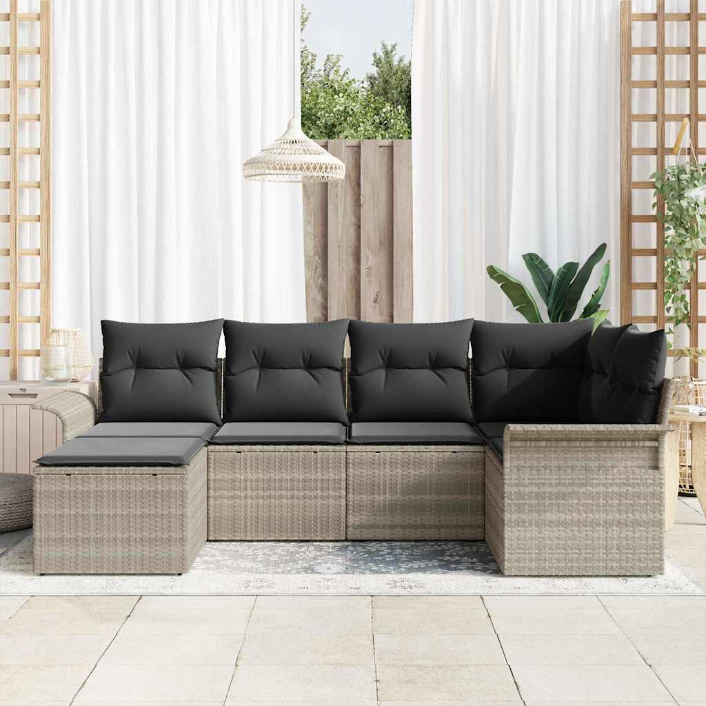Gartensofa-set mit Speicher 6 pcs Hellgrau Poly-Rattan
